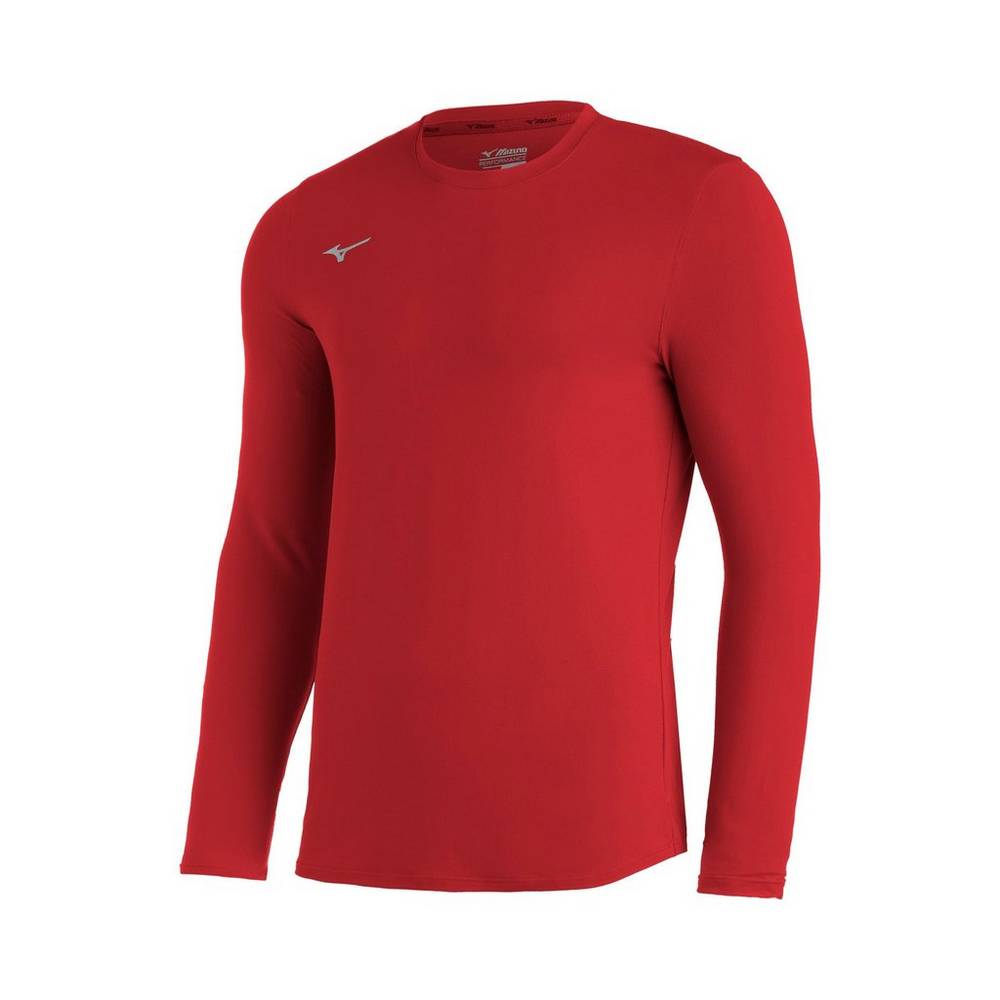 Blusa Mizuno Baseball Comp Diamond Long Sleeve Crew - Homem - Vermelhas - ILFJH7325